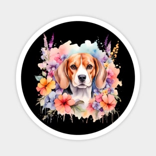 A beagle decorated with beautiful watercolor flowers Magnet